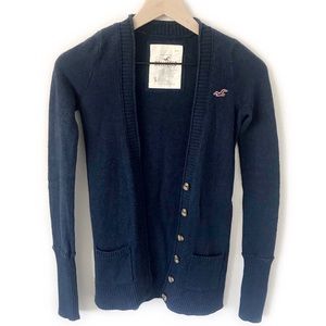 HOLLISTER S Navy Blue Cardigan With Brown Buttons